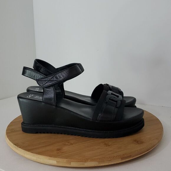 ARA Women's Palmdale Black Leather Wedge Sandal Size EU 41 - Picture 1 of 10